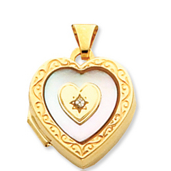 Diamond Mother of Pearl 14k Yellow Gold Heart Locket