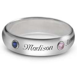 Engraved Sterling Silver and Birthstone Family 2 Name Ring