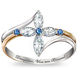 The Trinity White Topaz and Sapphire Cross Ring for Daughter