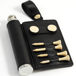 Leather Golf Flask and Golf Tee Set