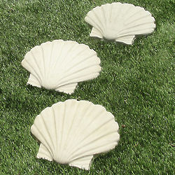 3 Scallop Seashell Garden Stepping Stones