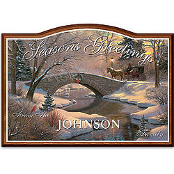 Personalized Seasons Greetings Wooden Welcome Sign