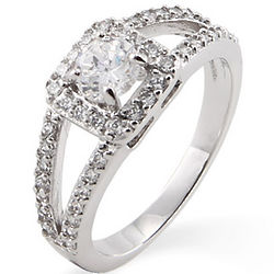 Vintage Style Round Cut CZ Promise Ring with Split Band