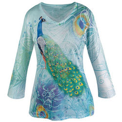 Peacock Feathers V-Neck Shirt