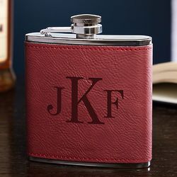 Personalized Classic Monogram Flask in Red Faux Leather