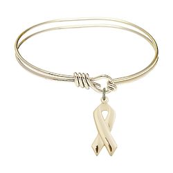 Youth's Gold-Plated Bangle Bracelet with Cancer Awareness Charm