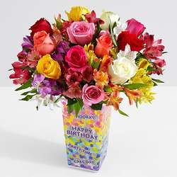 Deluxe Smiles & Sunshine Bouquet with Birthday Confetti Vase