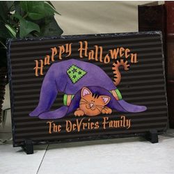 Personalized Happy Halloween Cat Stone Plaque