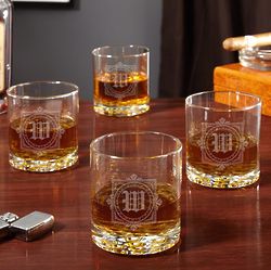 4 Winchester Monogram Etched Whiskey Glasses