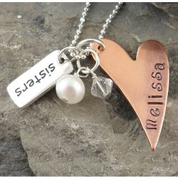 Copper Heart Sister Personalized Hand Stamped Necklace