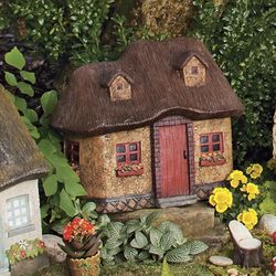 Miniature Stucco Fairy Garden Cottage with Thatched Roof