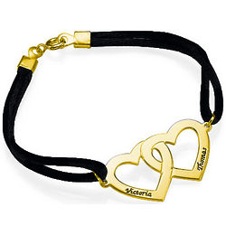 Personalized Couples Heart Charm Bracelet in Gold Plating