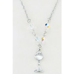 Crystal and Sterling Silver Chalice First Communion Necklace