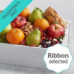 Fruit and Snacks Gift Crate with Valentine's Day Ribbon