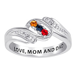 Sister's Personalized Birthstone Diamond Accent Silver Ring