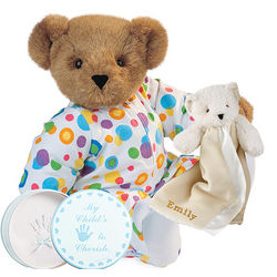 Pajama Bear with Buddy Blanket and Hand Print Kit