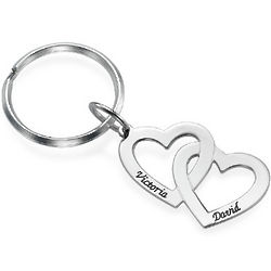 Sterling Silver Heart in Heart Engraved Keychain