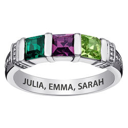Mom's Personalized Sterling Silver Square Birthstone Ring