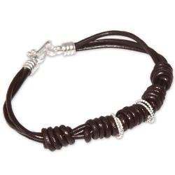 Love Knots Sterling Silver and Leather Cord Bracelet