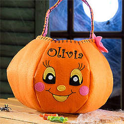 Girl's Personalized Halloween Pumpkin Trick or Treat Bag