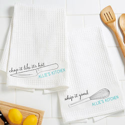 Waffle Weave Kitchen Puns Personalized Towels