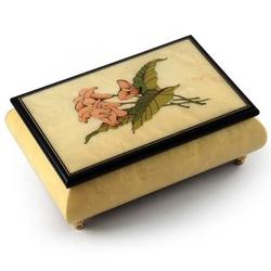 Incredible Creme Stained Italian Music Box with Lilies