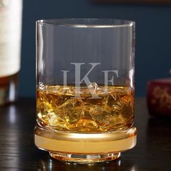 Classic Monogram Gold Band Etched Rocks Glass