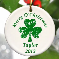 Personalized Christmas Irish Clover 3" Round Ornament