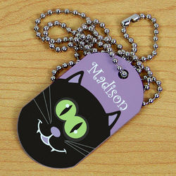 Personalized Halloween Black Cat Dog Tag