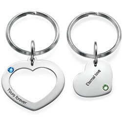 Engraved Heart with Birthstone Keychains for Couples