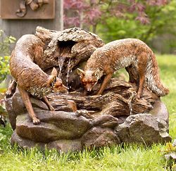 Lighted Foxes Woodland Fountain