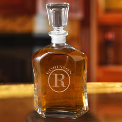 Personalized Family Name & Circle Initial Whiskey Glass Decanter