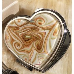 Murano Golden Brown Glass Art Deco Heart Compact Mirror
