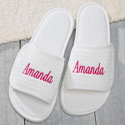 Embroidered Name White Waffle Weave Spa Slippers