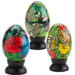 3 Hand Painted Decorative Wood Eggs