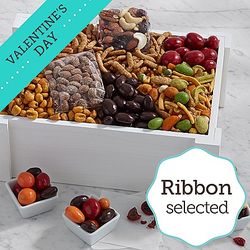 Favorite Nuts and Sweets Gift Crate with Valentine's Day Ribbon