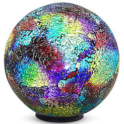 Illuminated Multi-Colored Mosaic Gazing Ball with Timer