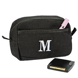 Personalized Black Waffle Weave Cosmetic Bag