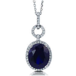Oval Cut Sapphire Cubic Zirconia Sterling Silver Halo Pendant