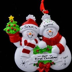 Snowman Couple Personalized Ornament