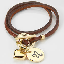 Brown Leather Wrap Personalized Charm Bracelet