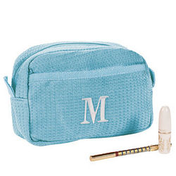 Personalized Light Blue Waffle Weave Cosmetic Bag