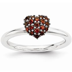 Stackable Garnet Heart Ring in Sterling Silver