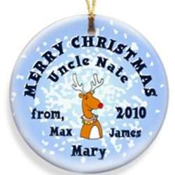 Reindeer in Snow Merry Christmas Personalized 3" Ornament