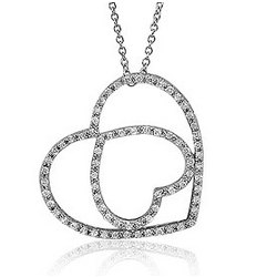 CZ Sterling Silver Double Heart Pendant Necklace