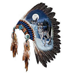 Replica Warrior Headdress With Wolf Art Wall Decor