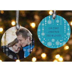 Custom Photo Blue Snowflakes Christmas Ornament