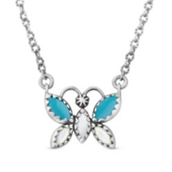Turquoise, Mother of Pearl and White Agate Butterfly Necklace