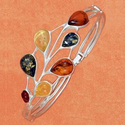 Multi Color Amber Tear Drops Hinged Bracelet