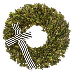 16" Green Myrtle Wreath with Black and White Ribbon